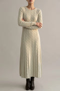 Cable Knit Maxi Dress with Long Sleeves - Slim Fit Ankle Length