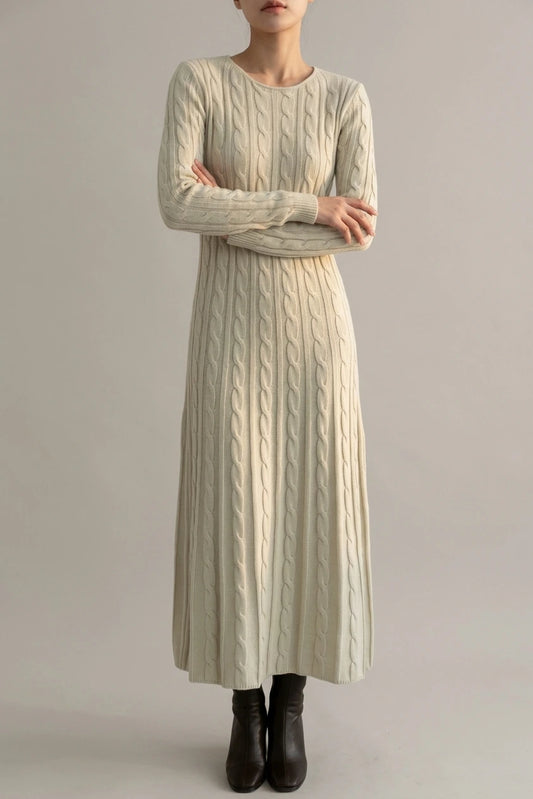 Women's Cable Knit Maxi Dress with Long Sleeves — variant_front