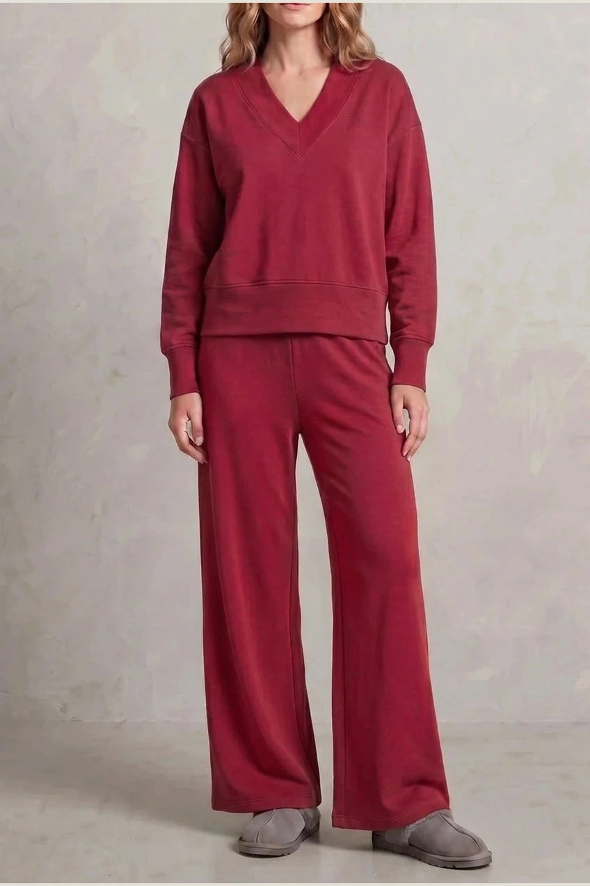 Relaxed Fit V Neck Sweat Top and Allia Wide Leg Lounge Set