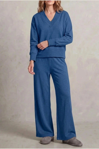 Relaxed Fit V Neck Sweat Top and Allia Wide Leg Lounge Set