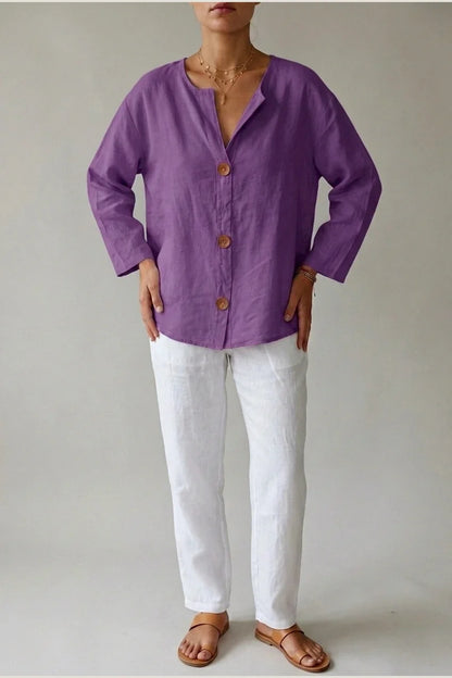 Polyester Relaxed Fit Blouse Button Front Tunic — variant_front