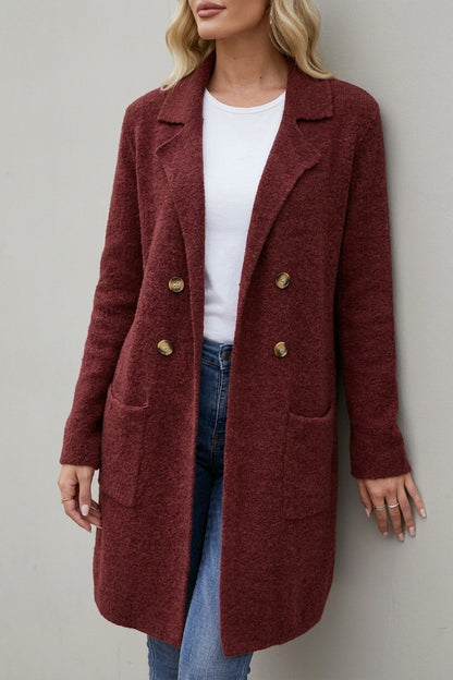 Relaxed Knit Coat with Gold Buttons and Front Pockets — variant_front