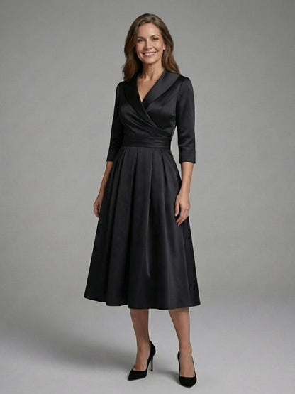 Genevieve | Three-Quarter Sleeve Wrap Bodice Midi Dress
