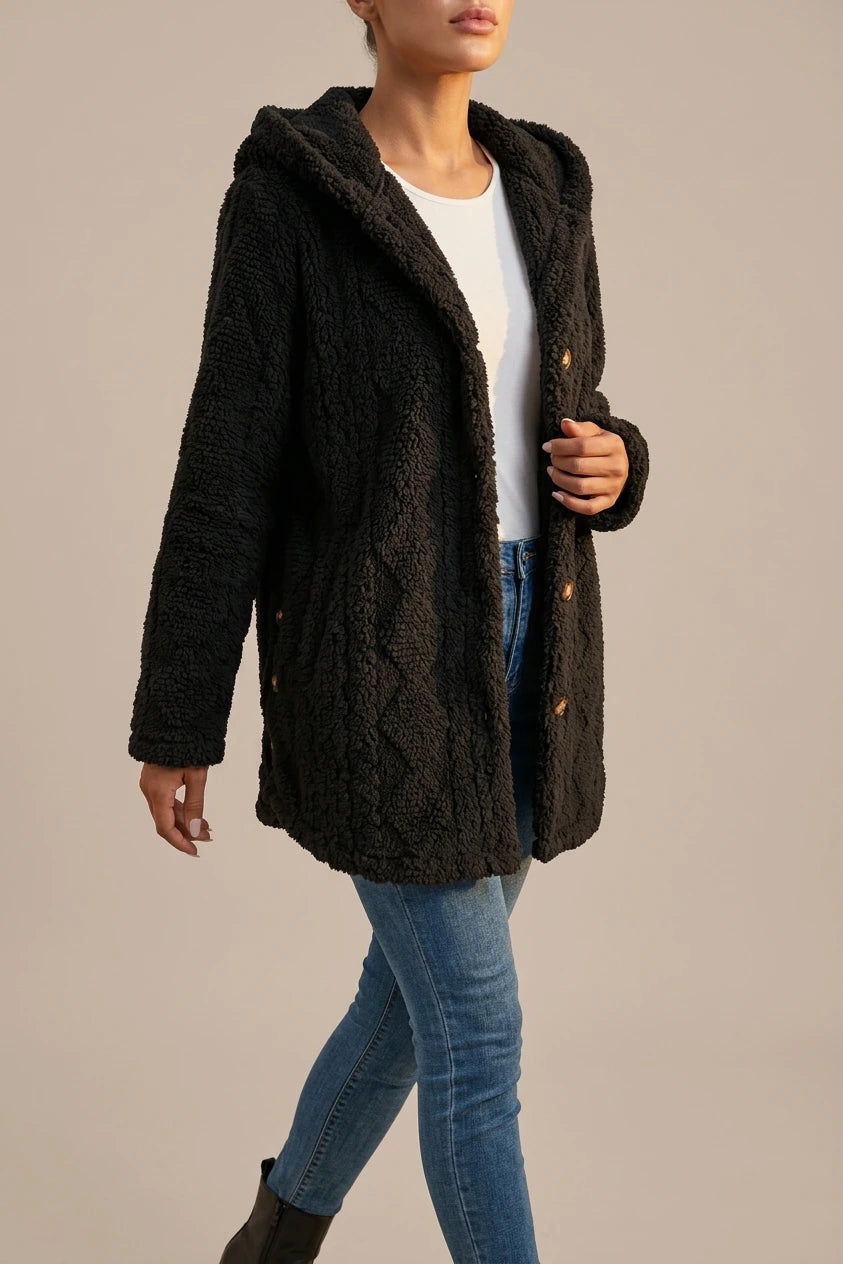 Women's Textured Button-Front Coat Relaxed Fit — variant_front
