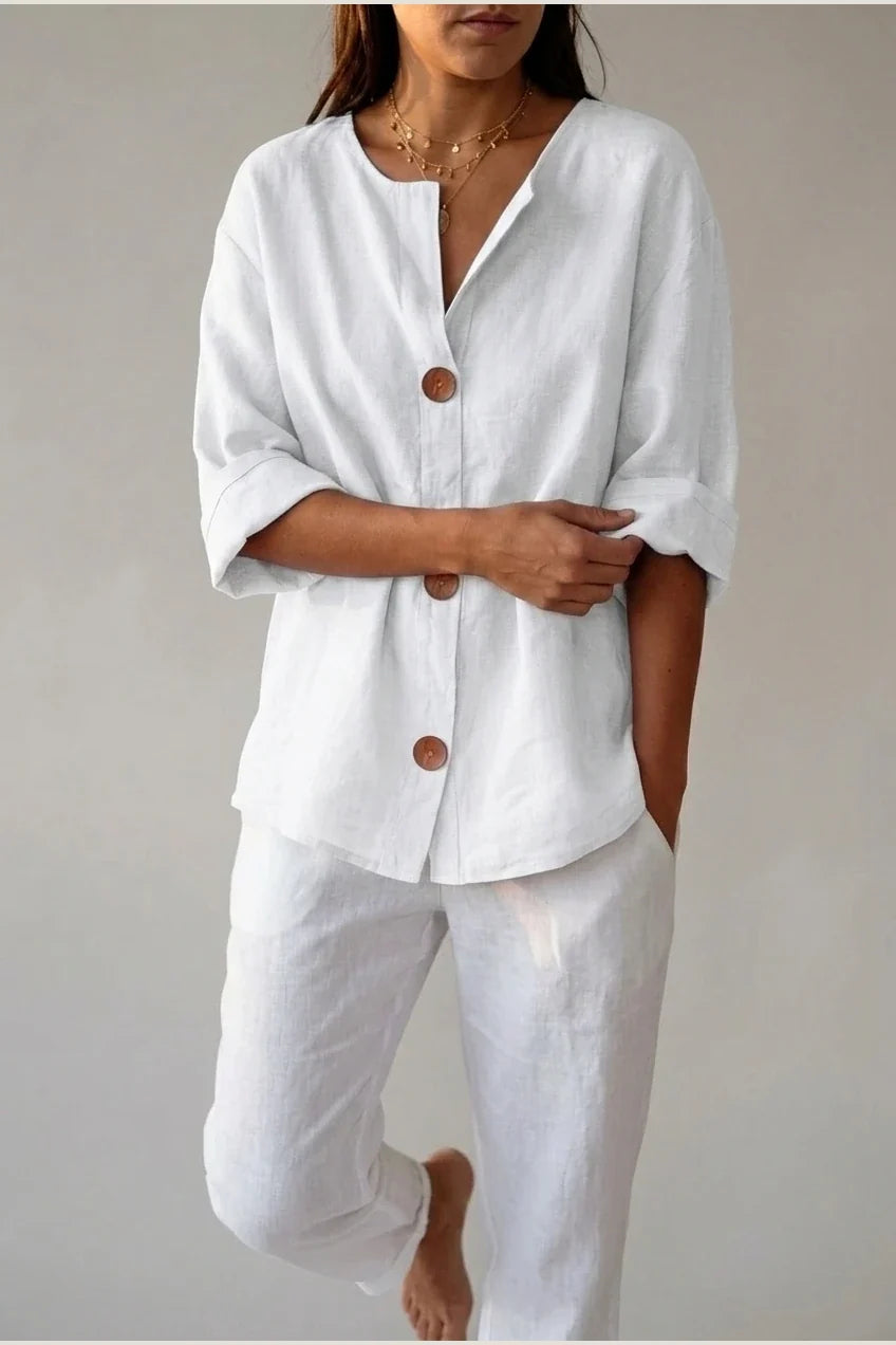 Polyester Relaxed Fit Blouse Button Front Tunic — variant_front