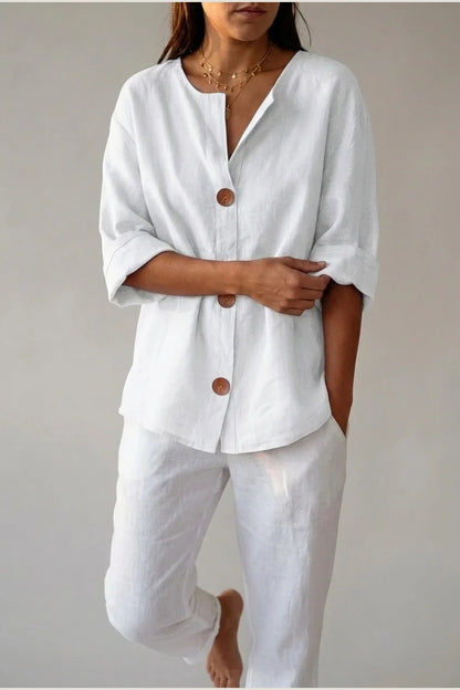 Polyester Relaxed Fit Blouse Button Front Tunic — variant_front