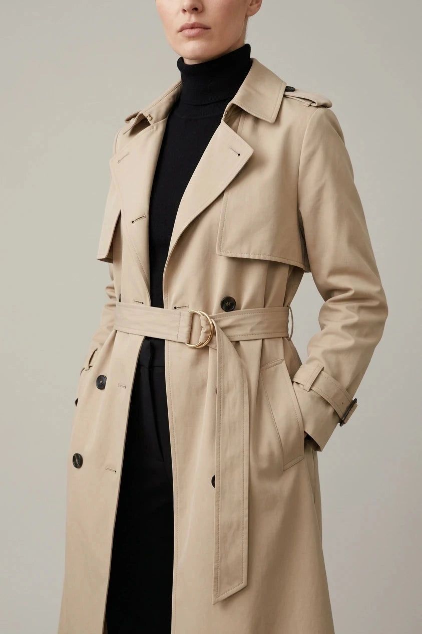 Belted Long Trench Coat With Belt, Long Trench Coat, Belted Coat