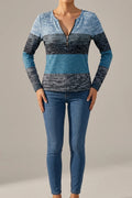 Striped Long Sleeve Top with Quarter Zip Neckline, Relaxed Fit
