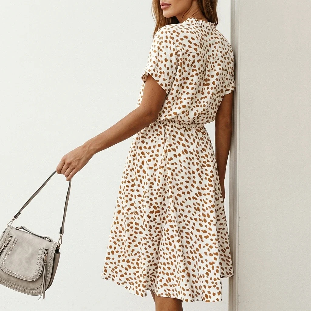 Women's Midi Dress with Button Front and Drawstring Waist — variant_front