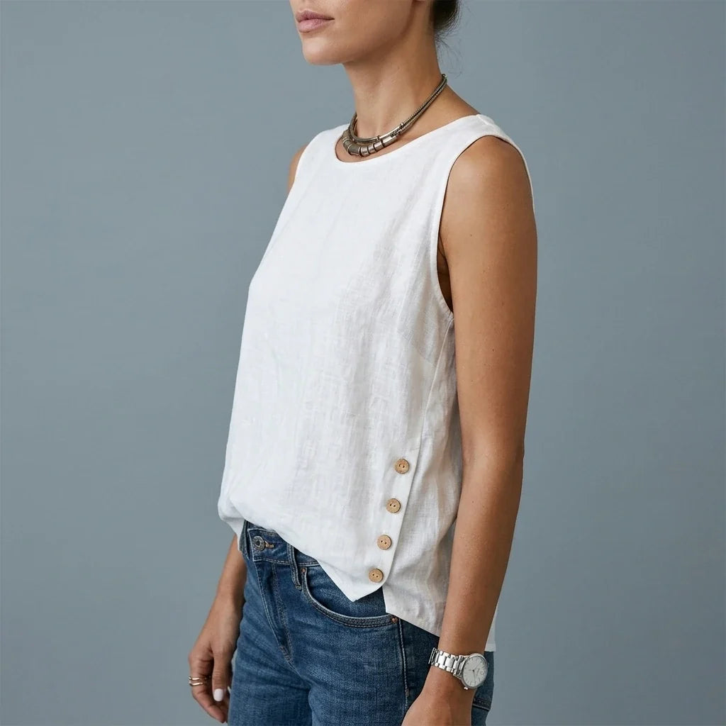 Casual Linen Tank Top with Button Side Detail — variant_front