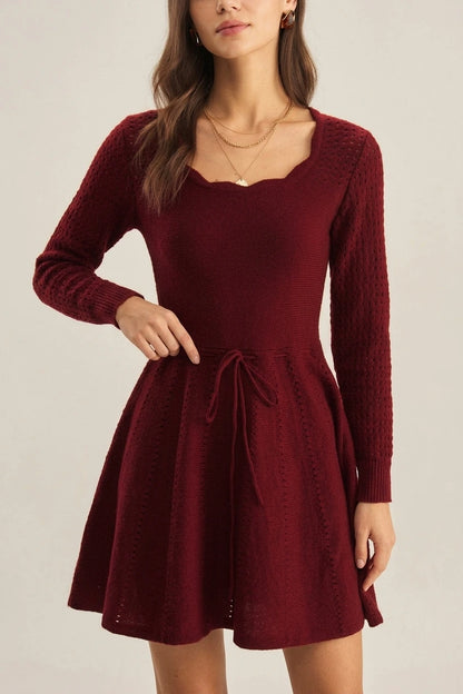 Wine Red A-Line Sweater Dress — variant_front