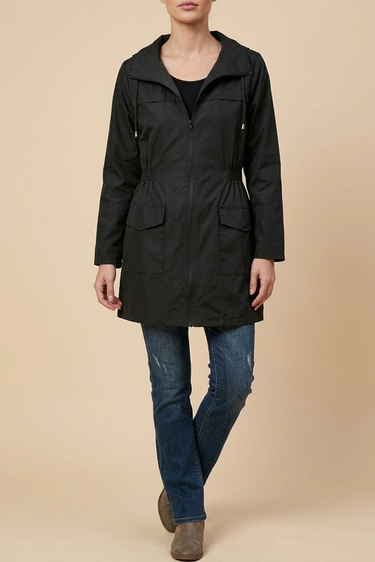 Hooded Lightweight Rain Jacket with Elasticated Waist — variant_front