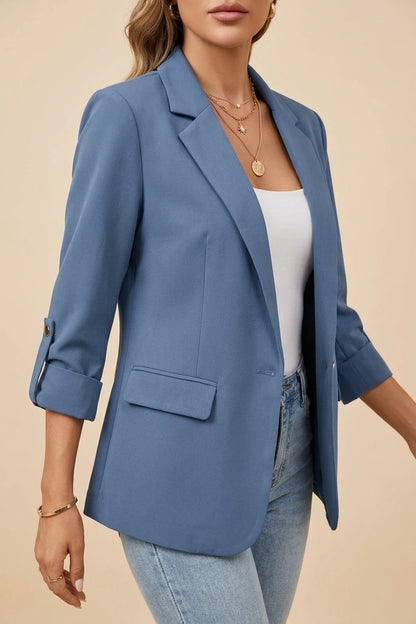 Fitted Open Front Blazer with Roll-Up Sleeves — variant_front