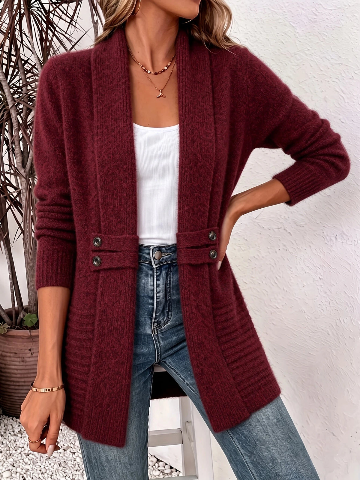 Beautiful Women's Spring/autumn Casual Double-breasted Decorative Belt Cardigan, Shawl and Cinched-waist Design, Versatile Mid-length Open-front Sweater in a Relaxed Style, Elegant and Fashionable Loose Outerwear, Perfect for Daily Commutes or Casual