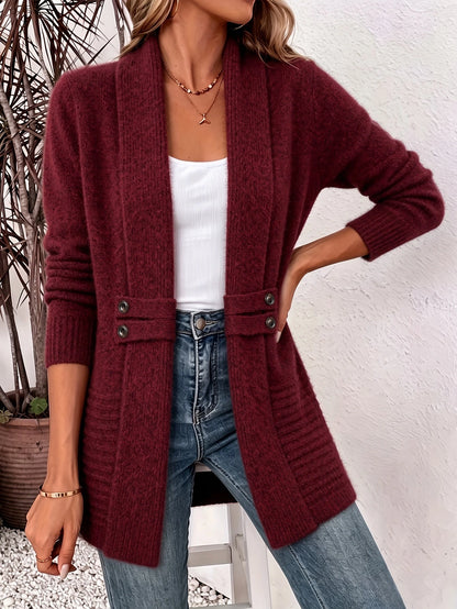 Beautiful Women's Spring/autumn Casual Double-breasted Decorative Belt Cardigan, Shawl and Cinched-waist Design, Versatile Mid-length Open-front Sweater in a Relaxed Style, Elegant and Fashionable Loose Outerwear, Perfect for Daily Commutes or Casual