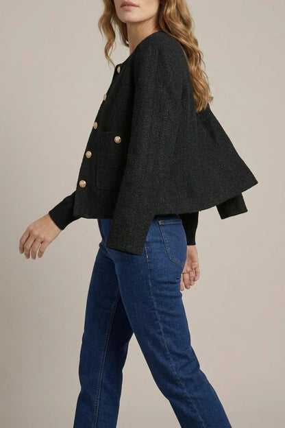 Minimalist Design Blazer Collarless Button-Front Patch Pocket Jacket
