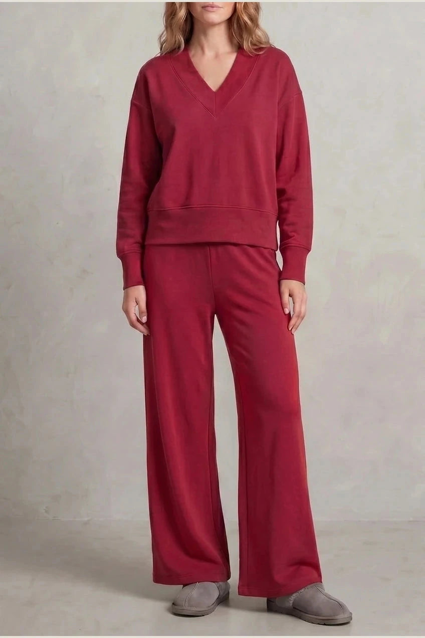 Relaxed Fit V Neck Sweat Top and Allia Wide Leg Lounge Set