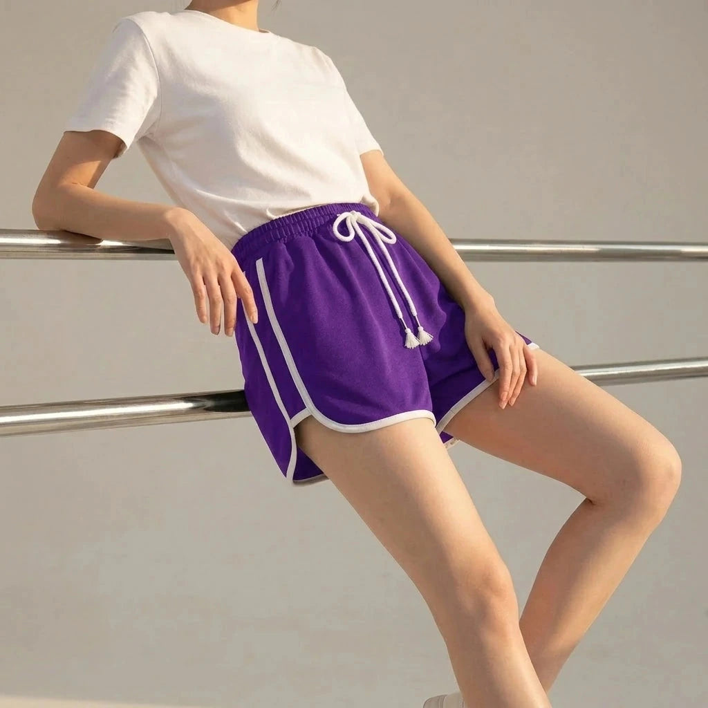Drawstring Striped High Waist Sport Shorts