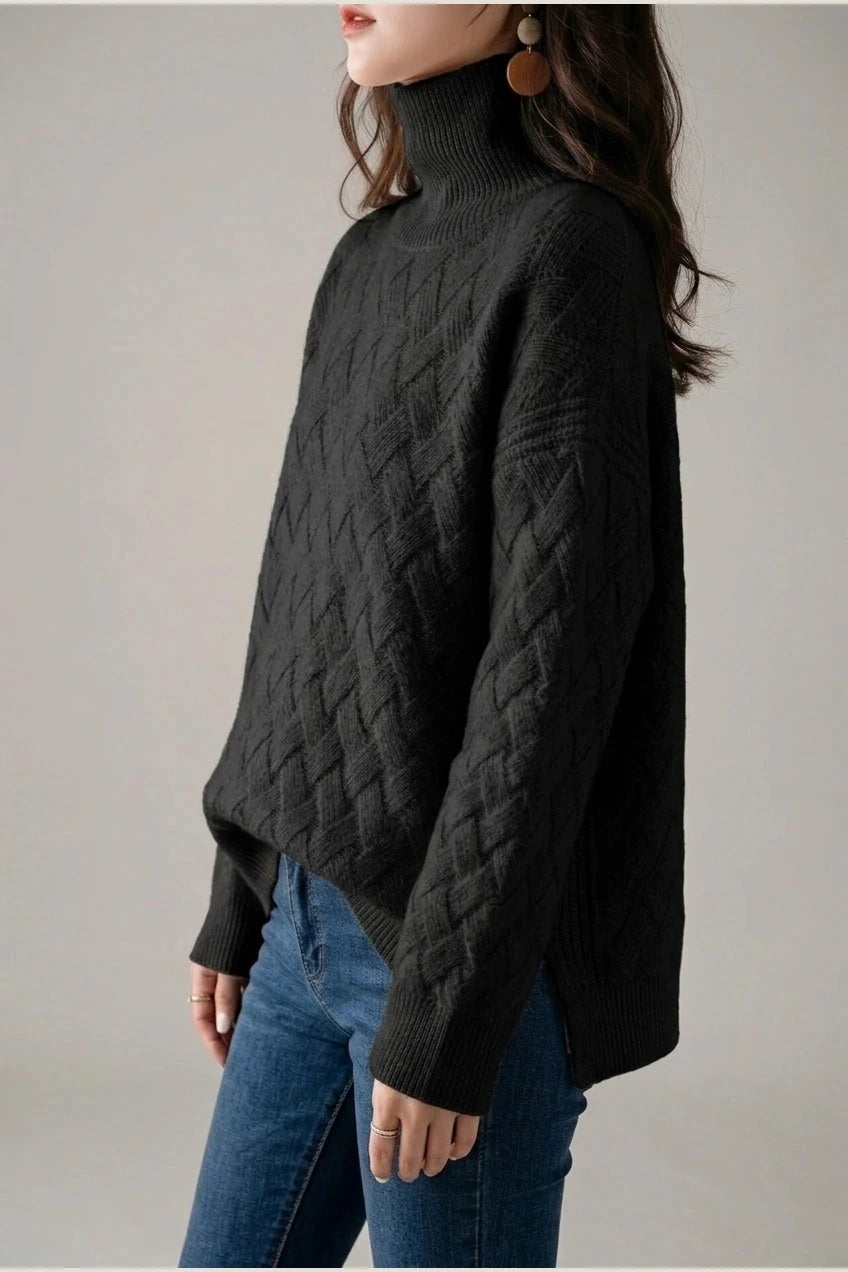 Cozy Oversized Turtleneck Sweater Cable Knit Chunky Jumper Relaxed Long Sleeve
