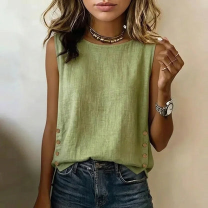 Casual Linen Tank Top with Button Side Detail — variant_front