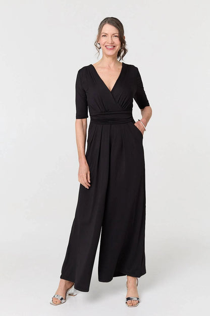1/2 Sleeve Wrap Waist Wide Leg Jumpsuit