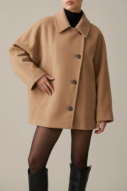 Women's Oversized Single-Breasted Wool Coat Short Fit — variant_front