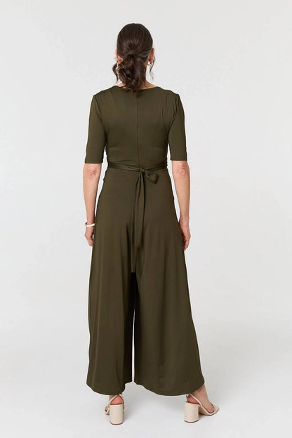 1/2 Sleeve Wrap Waist Wide Leg Jumpsuit