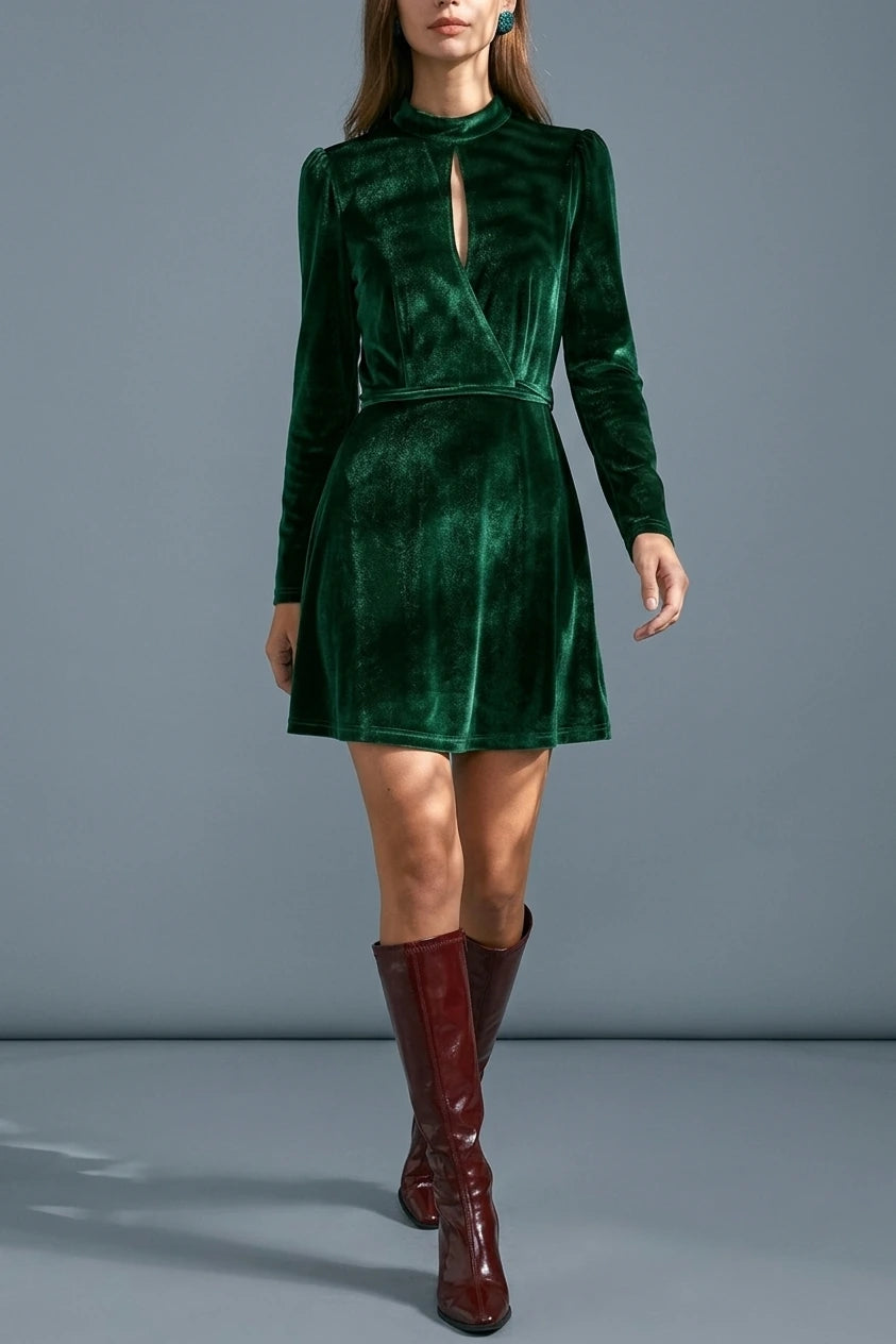 The Green Stand Cut Out Velvet Mini Dress — variant_front