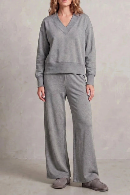 Relaxed Fit V Neck Sweat Top and Allia Wide Leg Lounge Set