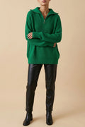 Oversized Half-Zip Jumper with Stand Collar Relaxed Knit Top