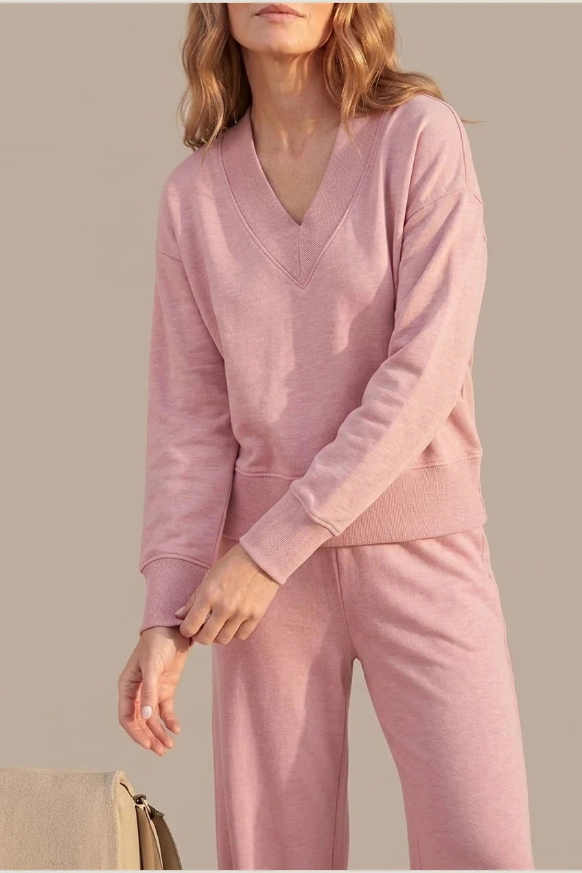 Relaxed Fit V Neck Sweat Top and Allia Wide Leg Lounge Set