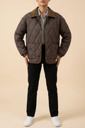Quilted Jacket with Corduroy Collar and Contrast Trim