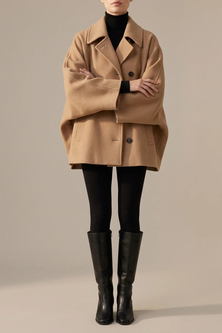 Women's Oversized Single-Breasted Wool Coat Short Fit — variant_front