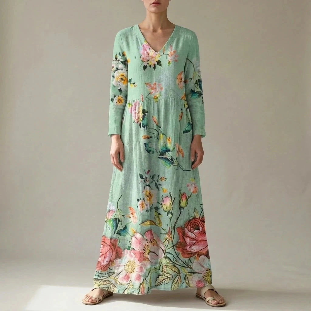 Floral V-Neck Lightweight Day Maxi Dress