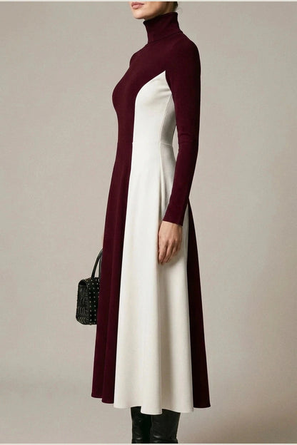 Sculpted Contrast Turtleneck Maxi Dress Fit-and-Flare Julia & Anne Dress Co