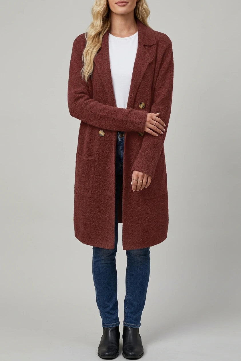 Relaxed Knit Coat with Gold Buttons and Front Pockets — variant_front
