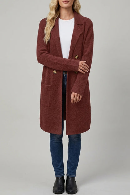 Relaxed Knit Coat with Gold Buttons and Front Pockets — variant_front