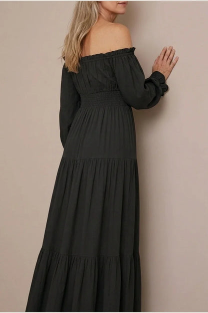 Aveline | Off Shoulder Long Sleeve Smocked Maxi Dress — variant_front