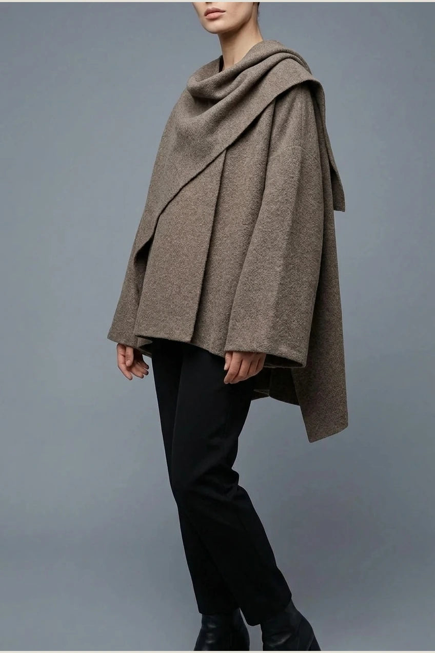 Women's Oversized Cape Coat with Textured Finish — variant_front