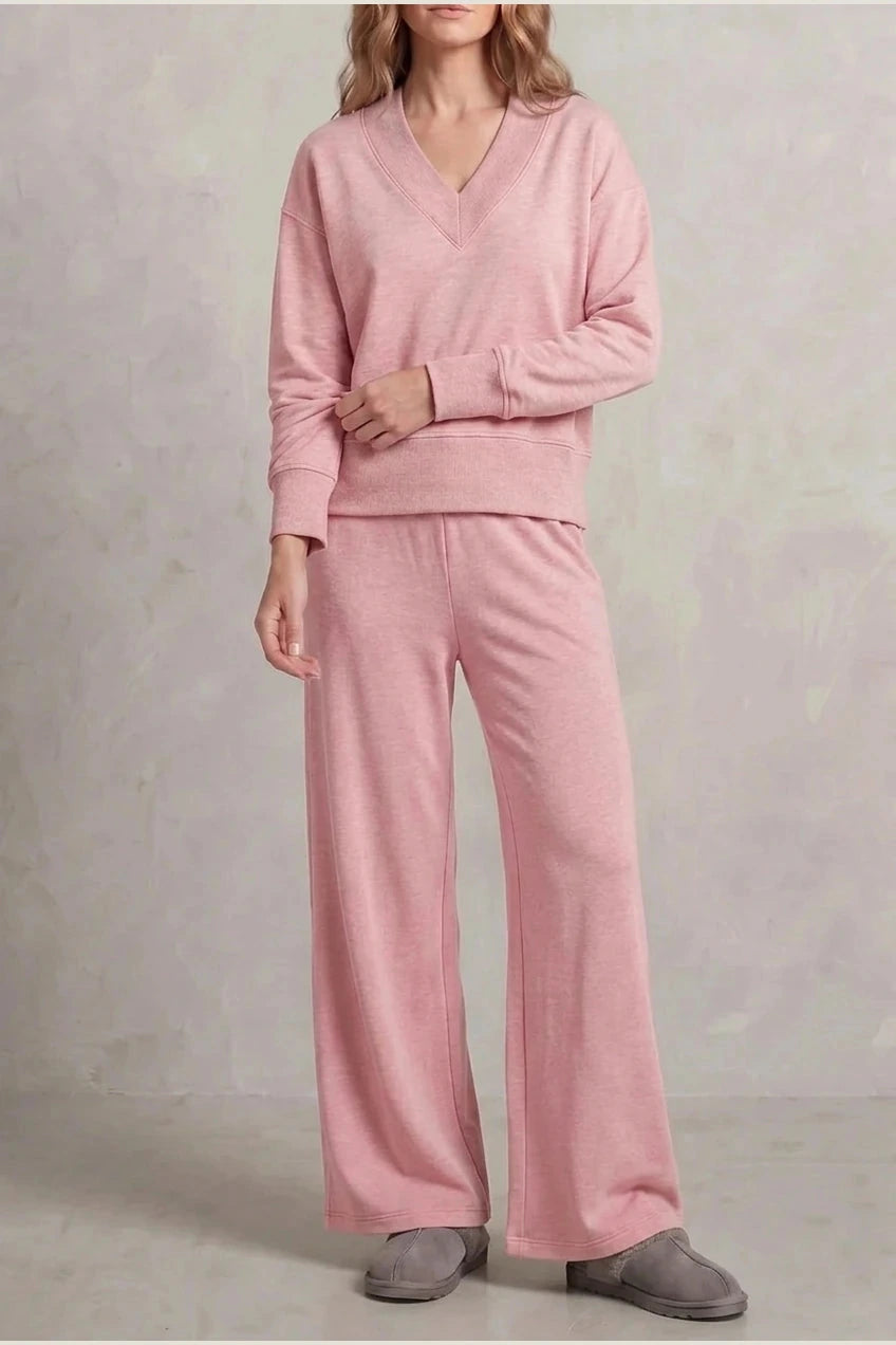 Relaxed Fit V Neck Sweat Top and Allia Wide Leg Lounge Set