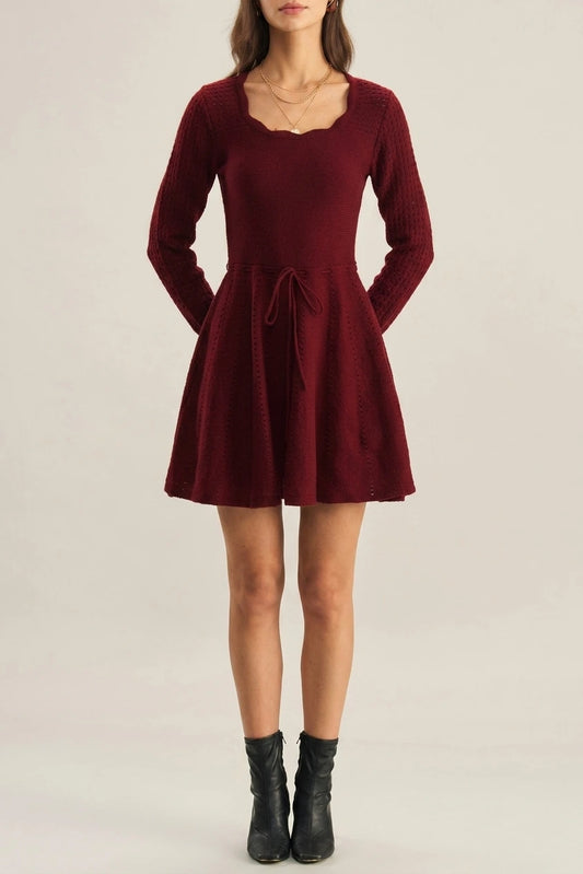 Wine Red A-Line Sweater Dress — variant_front
