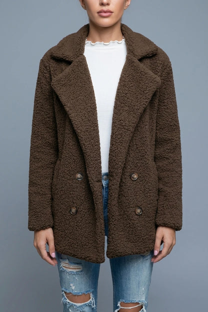Women's Teddy Coat with Notch Lapel and Button Front — variant_front