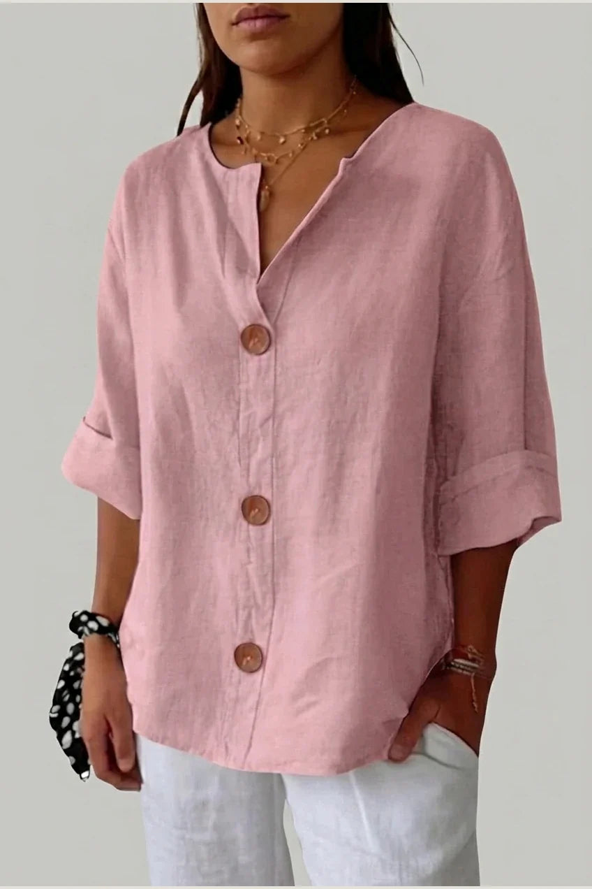 Polyester Relaxed Fit Blouse Button Front Tunic — variant_front