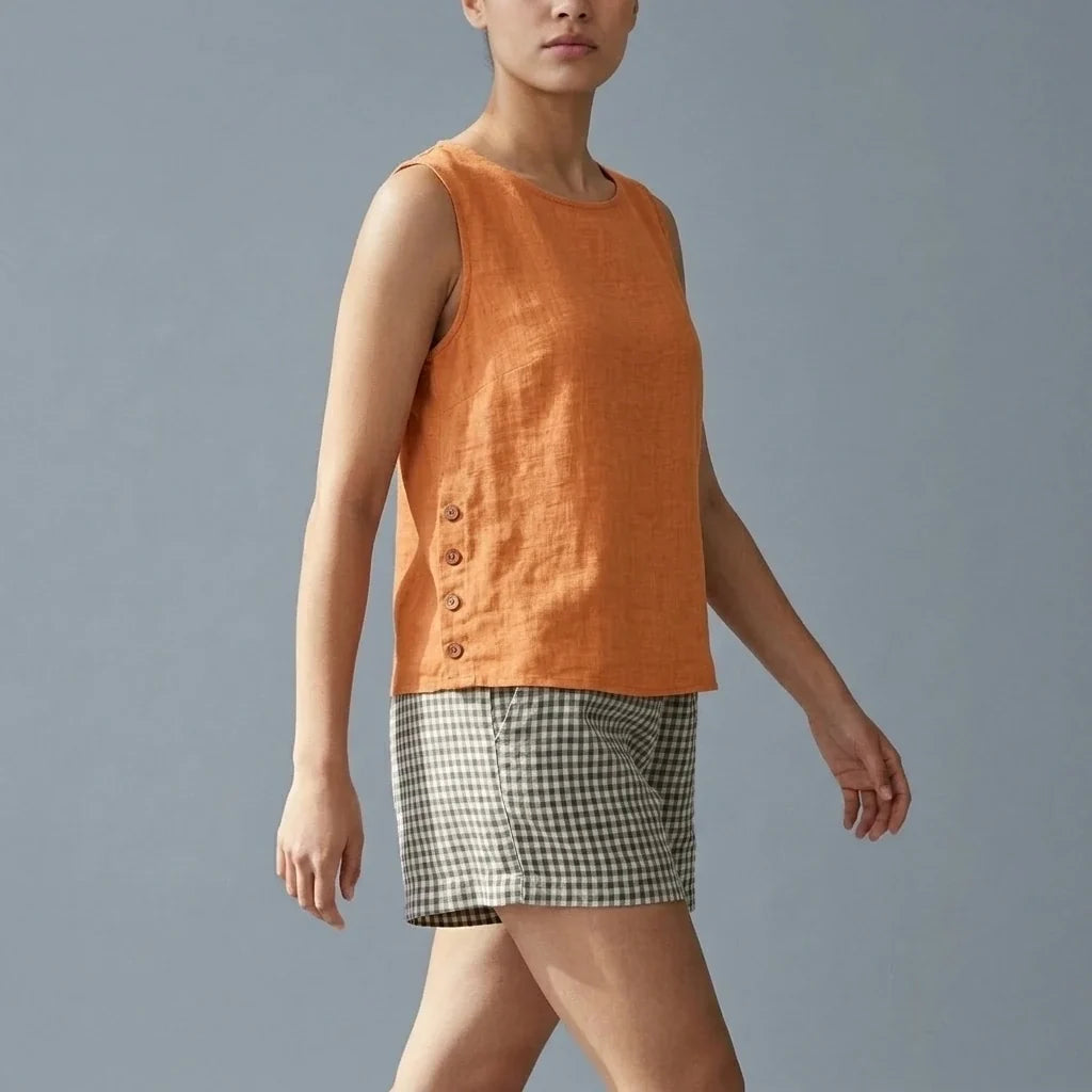 Casual Linen Tank Top with Button Side Detail — variant_front