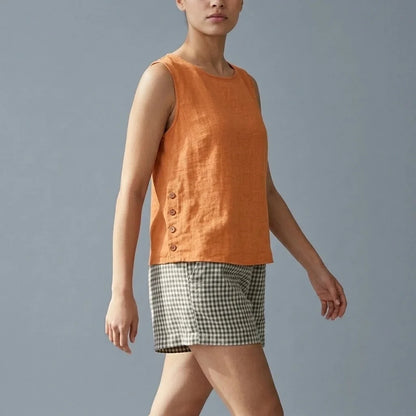 Casual Linen Tank Top with Button Side Detail — variant_front