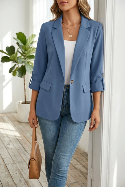 Fitted Open Front Blazer with Roll-Up Sleeves — variant_front