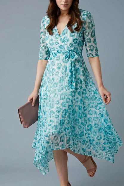 Animal Print Sheer Tie Waist Midi Dress — variant_front