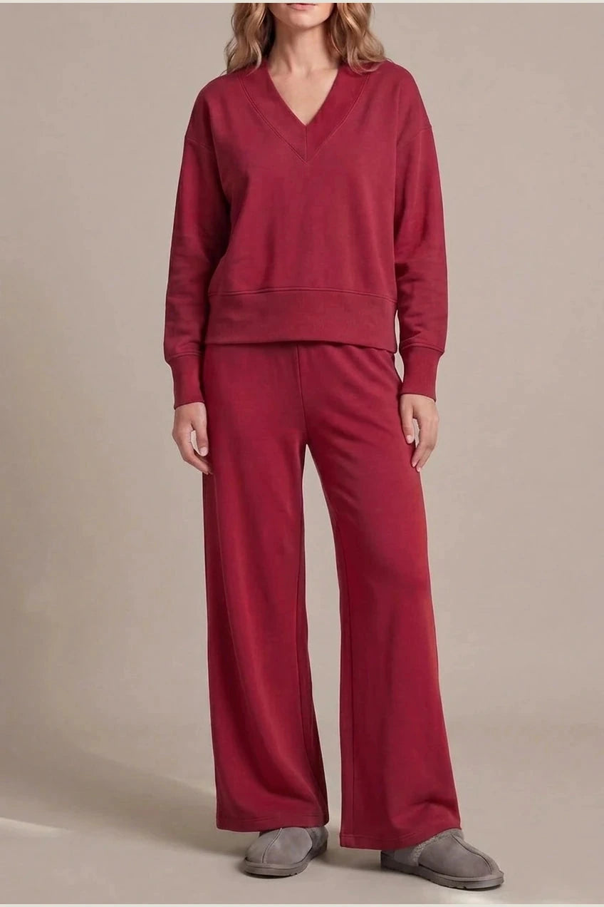 Relaxed Fit V Neck Sweat Top and Allia Wide Leg Lounge Set