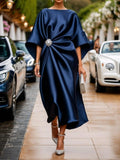 A-Line Maxi Dress with Boat Neck for Women