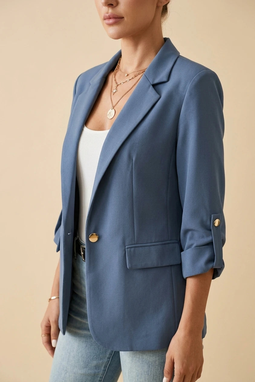 Fitted Open Front Blazer with Roll-Up Sleeves — variant_front